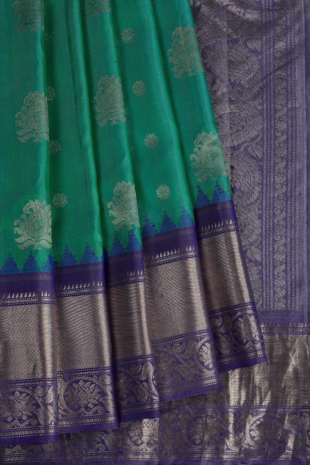 Gadwal Silk A Traditional & Simplicity Aqua-Green Saree With Lavender Border
